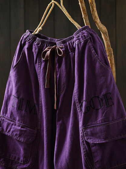 Women Fall Artsy Pure Color Cotton Harem Pants