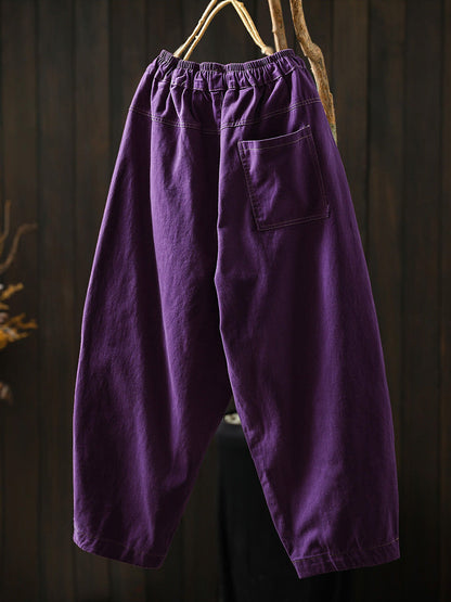Women Fall Artsy Pure Color Cotton Harem Pants