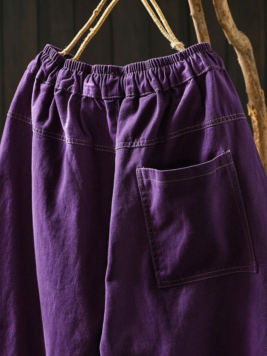 Women Fall Artsy Pure Color Cotton Harem Pants
