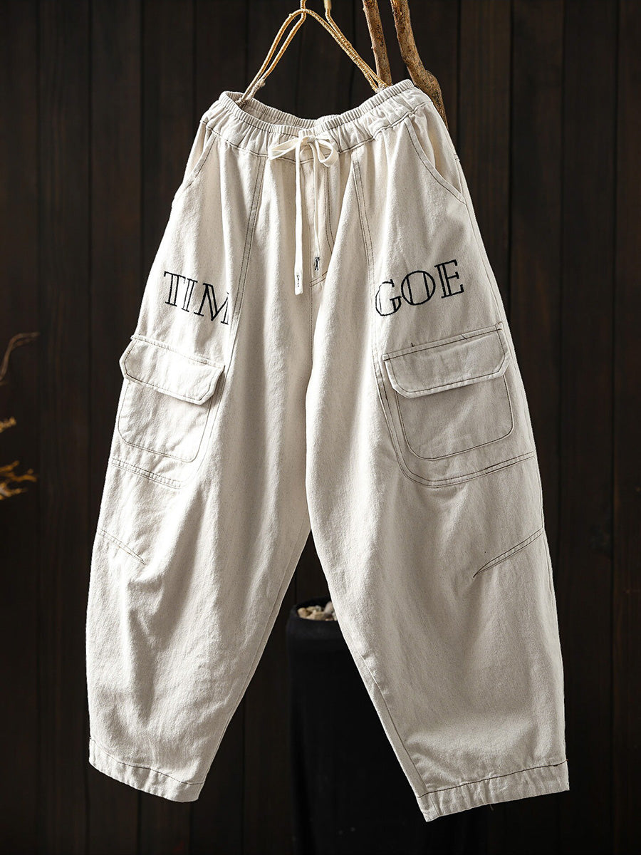 Women Fall Artsy Pure Color Cotton Harem Pants