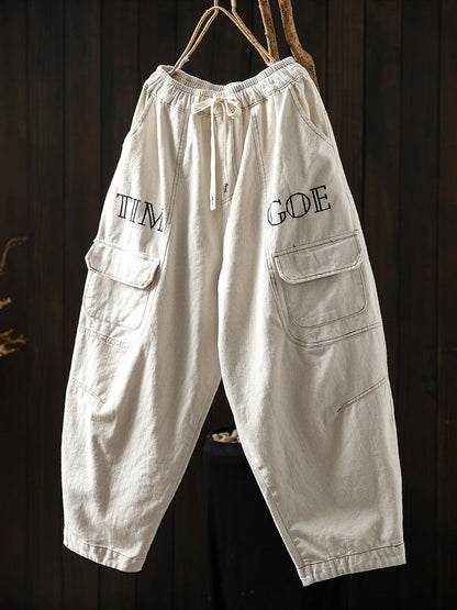 Women Fall Artsy Pure Color Cotton Harem Pants
