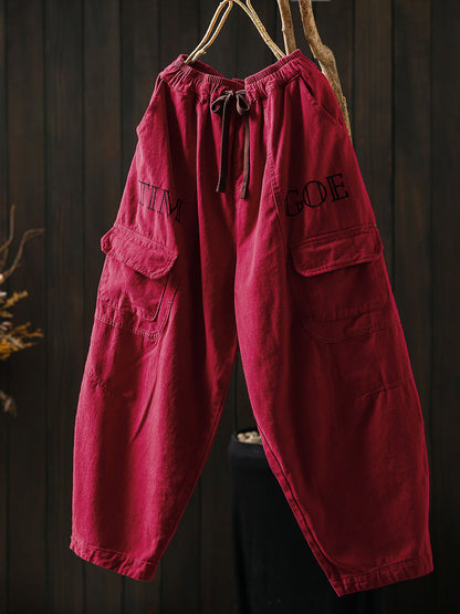 Women Fall Artsy Pure Color Cotton Harem Pants