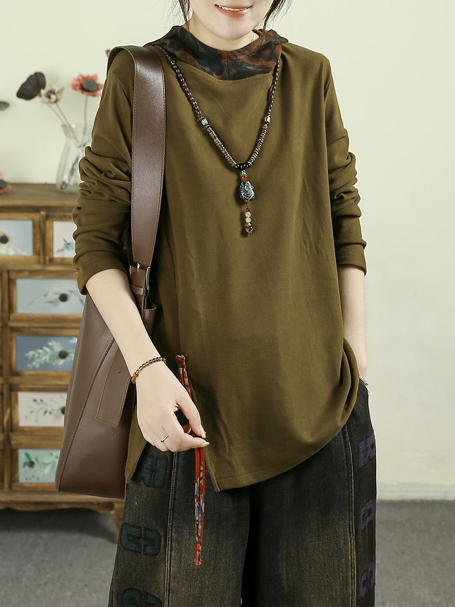 Women Vintage Print Hooded Long Sleeve Top