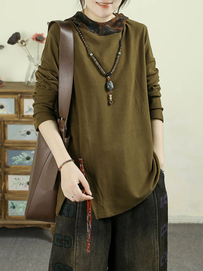 Women Vintage Print Hooded Long Sleeve Top