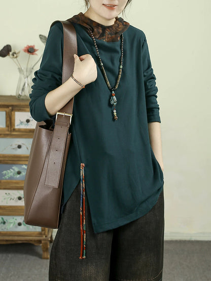 Women Vintage Print Hooded Long Sleeve Top