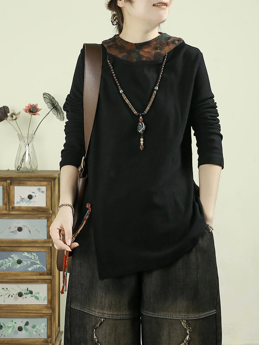 Women Vintage Print Hooded Long Sleeve Top