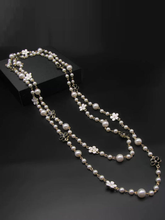 Women Vintage Long Pearl Necklace – Versatile Elegant Sweater Chain