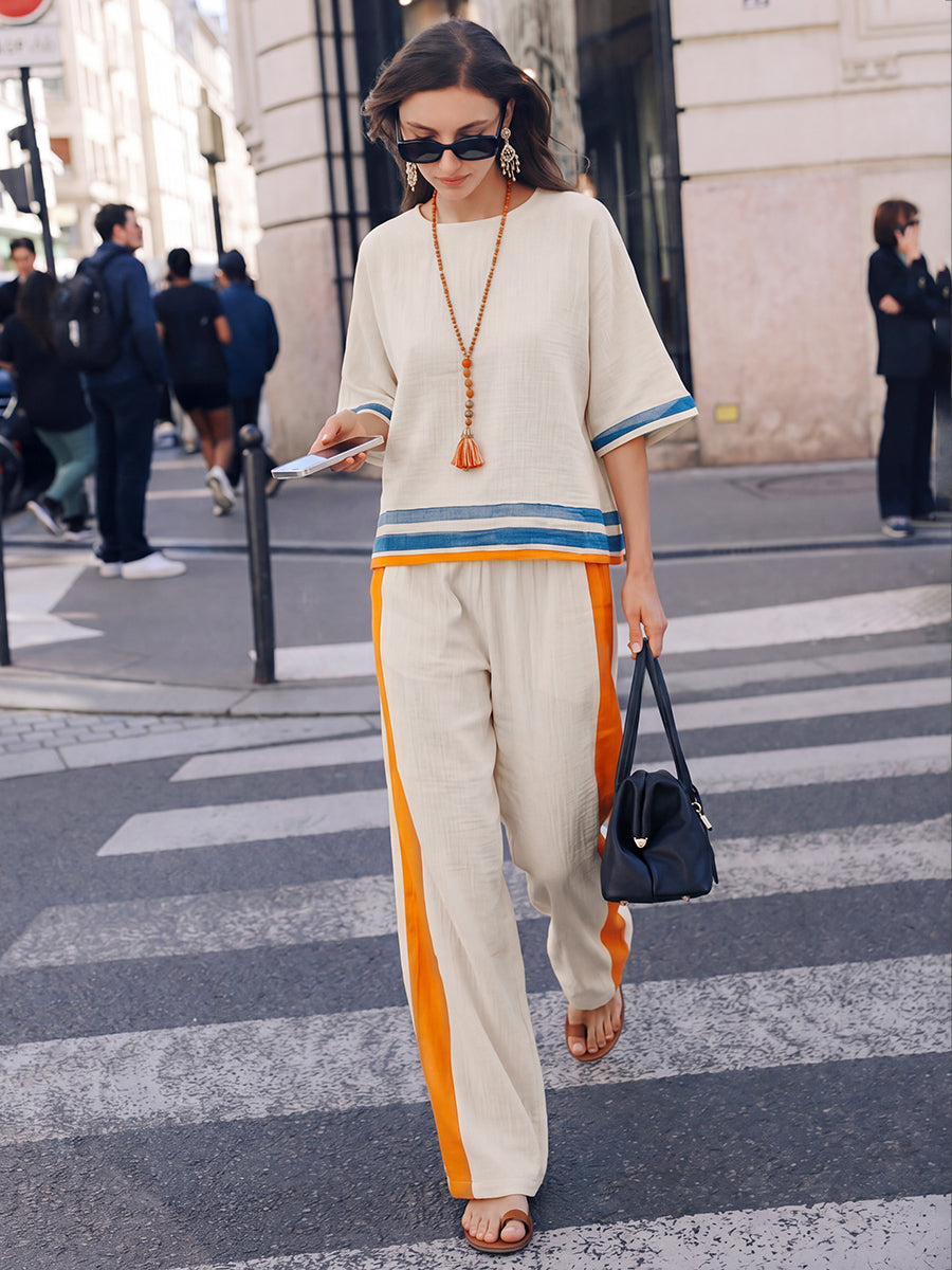 High Waisted Loose Pockets Striped Pants Trousers