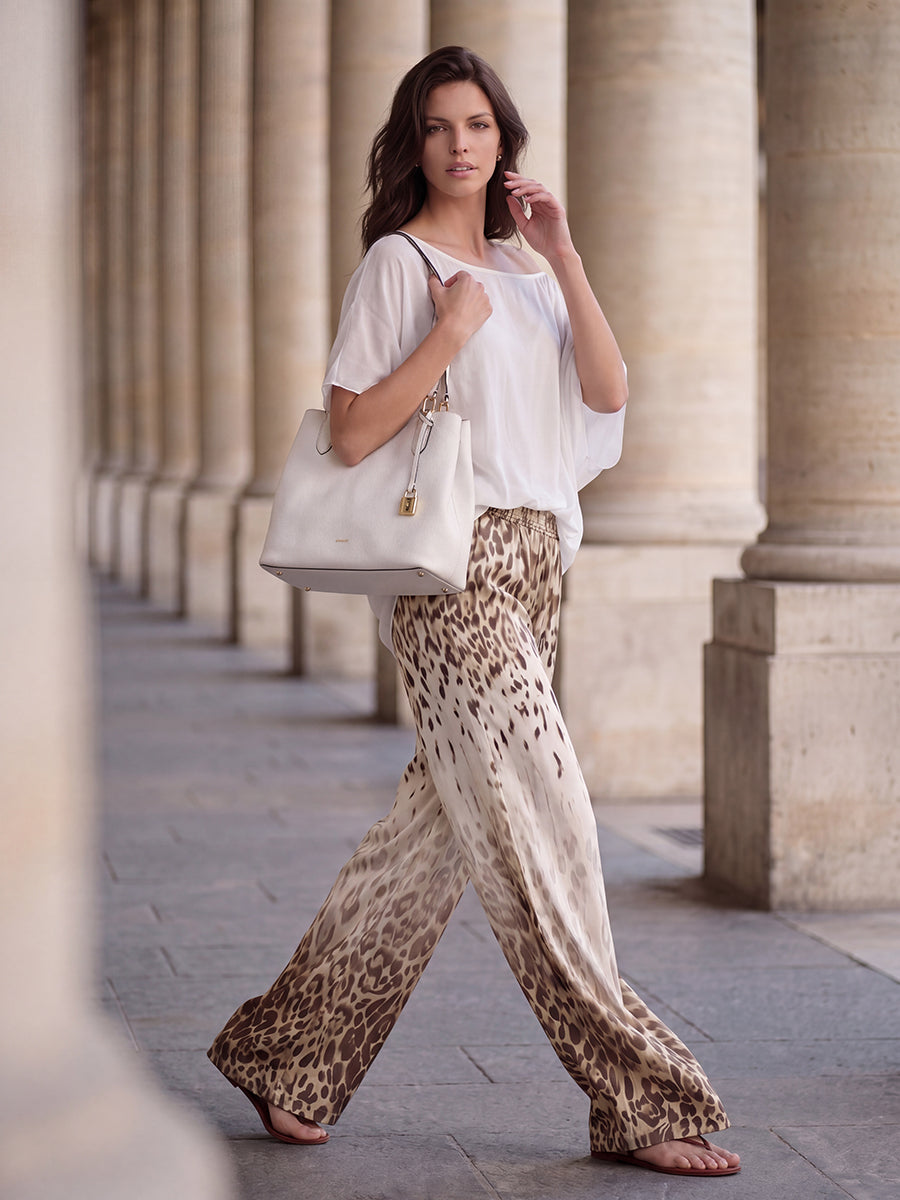 Loose Wide Leg Elasticity Gradient Leopard Pockets Trousers Wide Leg Pants