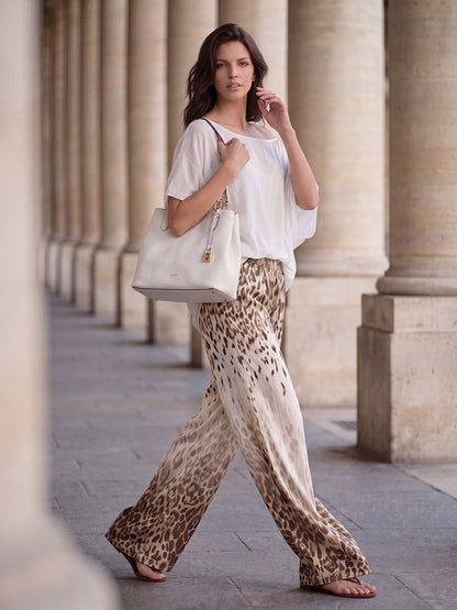 Loose Wide Leg Elasticity Gradient Leopard Pockets Trousers Wide Leg Pants