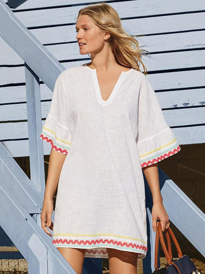 Lace V-neck Short Sleeves Cover-Ups