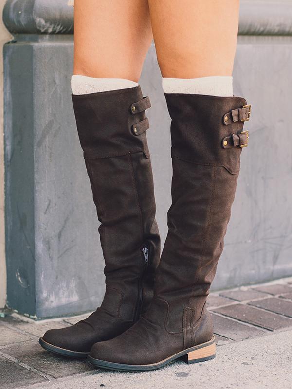 Fashion Solid Flat Knee High Boots