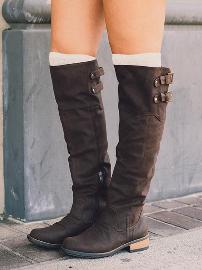 Fashion Solid Flat Knee High Boots