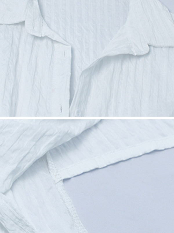 Casual Irregular Solid Color Buttoned Lapel Collar Long Sleeves Blouse