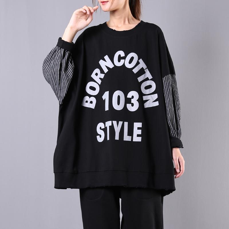 Buykud Striped Batwing Sleeve Letter Loose Blouse