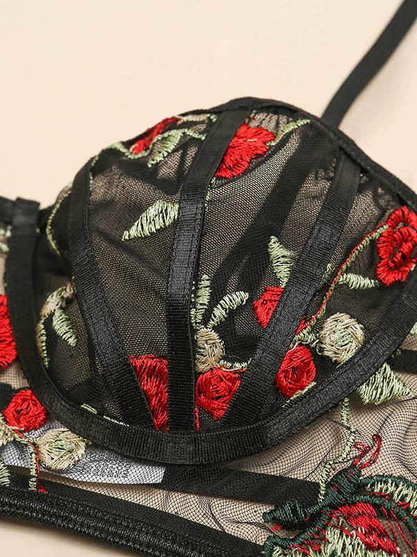 Embroidered See-Through Split Lingerie