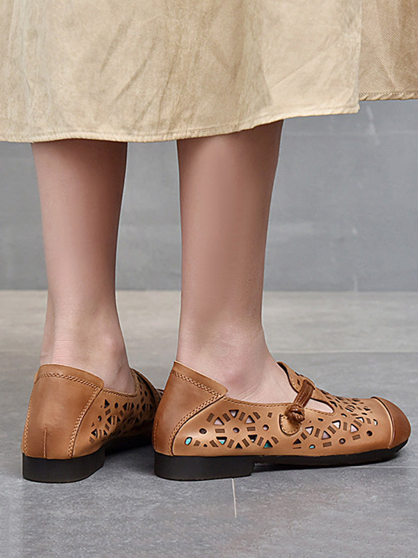 Leisure Fashionflat Hollow Flat Heel Leather Shoes