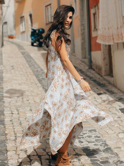 Asymmetric Spaghetti-neck Bohemia Maxi Dress