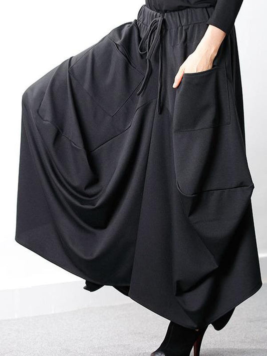 Loose Black Cropped A-line Split-joint Pants