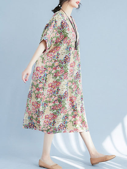 Original Floral Round-Neck Midi Dress