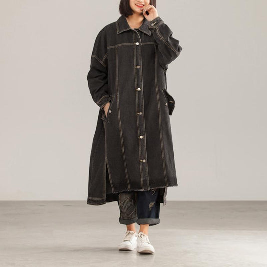 Denim Character Loose Burrs BF Style Slit Coat