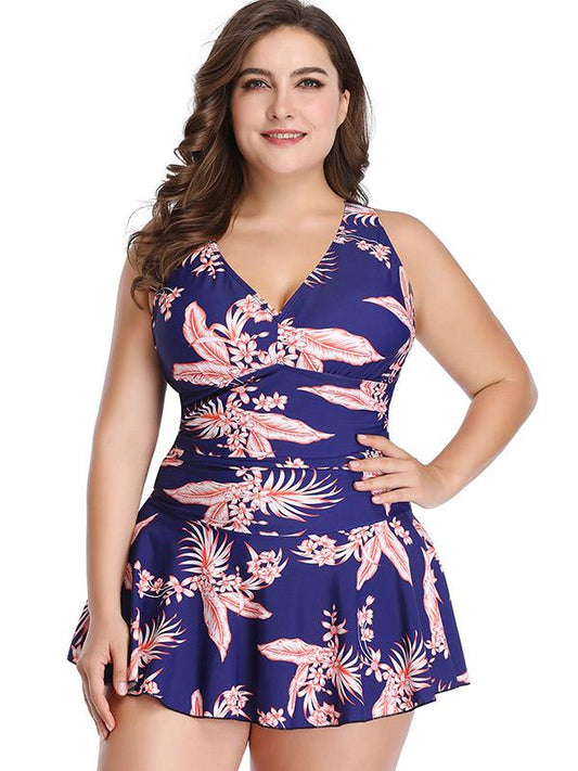 Printed&Plain Plus Size Tankini