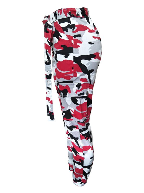 Plus Size Red Grey Camouflage Printed Track Pants