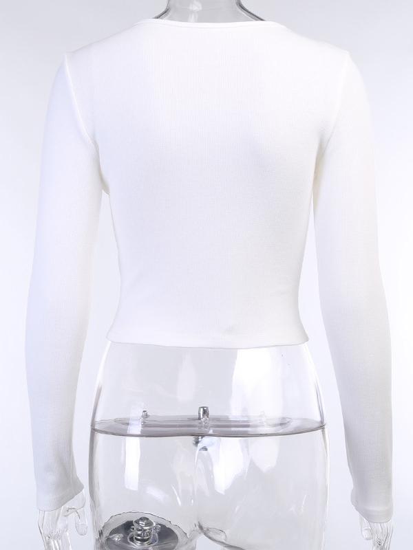 Casual Wrap Printed Long Sleeves Tees