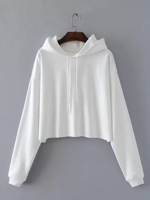 Solid Bare Midriff Drawstring Hoodies