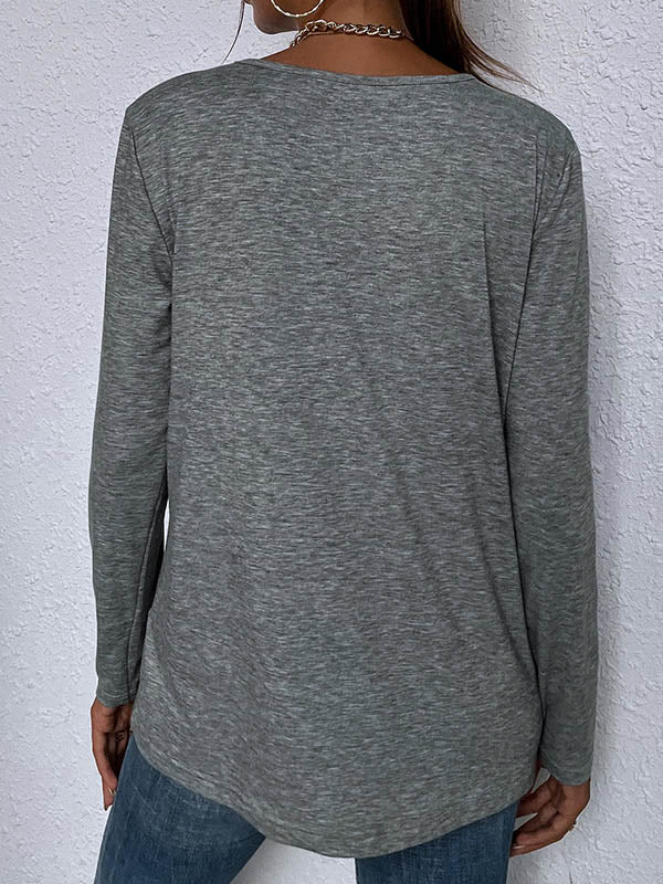 Casual Round-Neck Buttoned Asymmetric T-Shirt