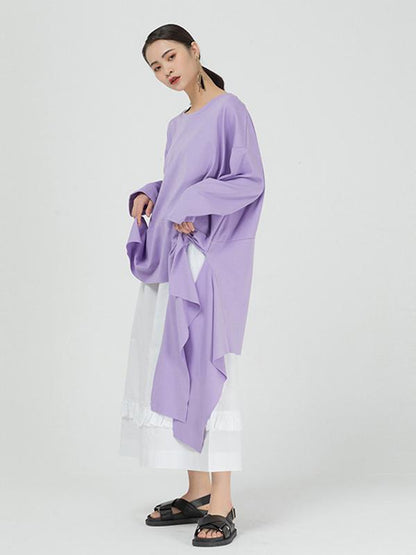 Loose Cropped Solid Color Long Sleeve T-Shirt