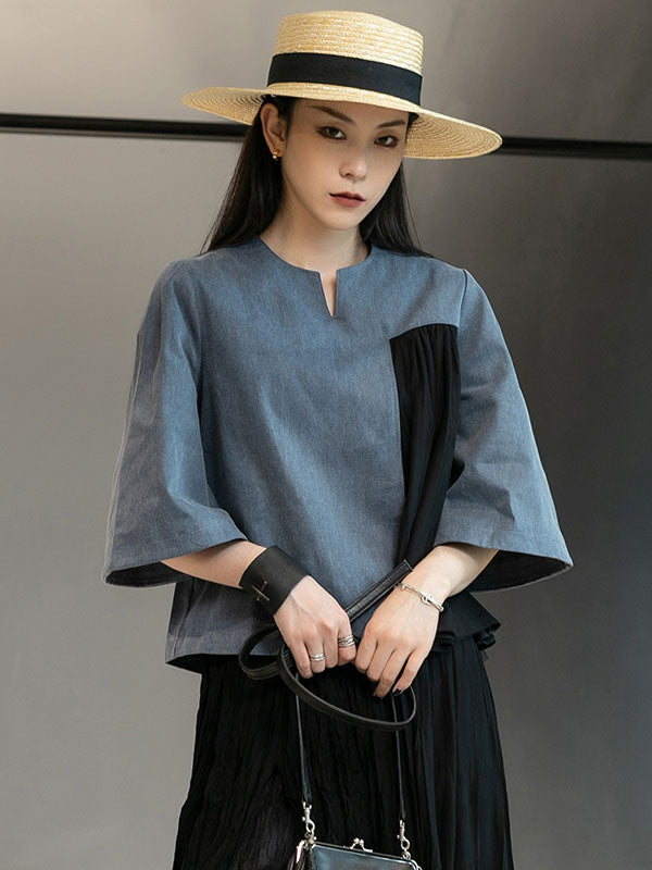 Urban Denim Split-Joint Flared Sleeves T-Shirt