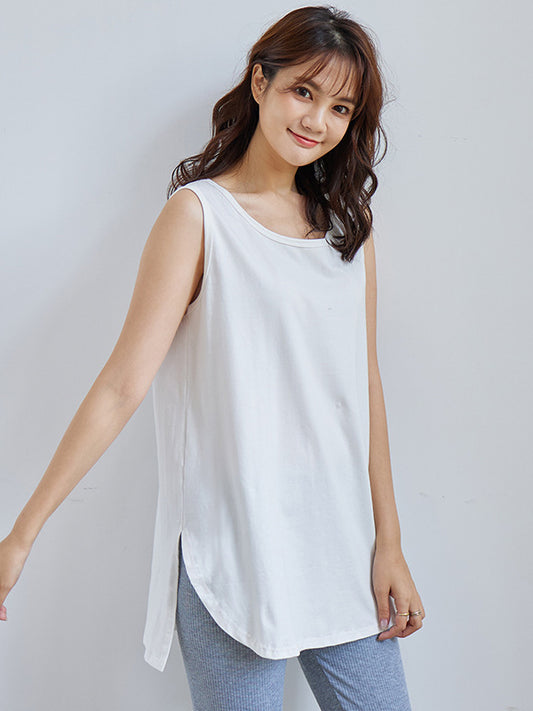 Casual Split-Side High-Low Round-Neck Sleeveless Vest Tops