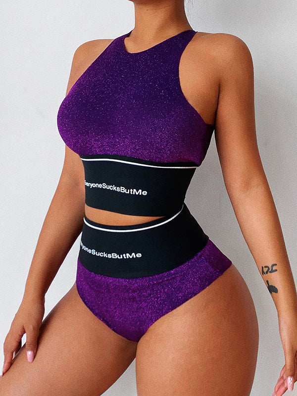 Casual Contrast Color Letter Print Sports Bra&Shorts Suits