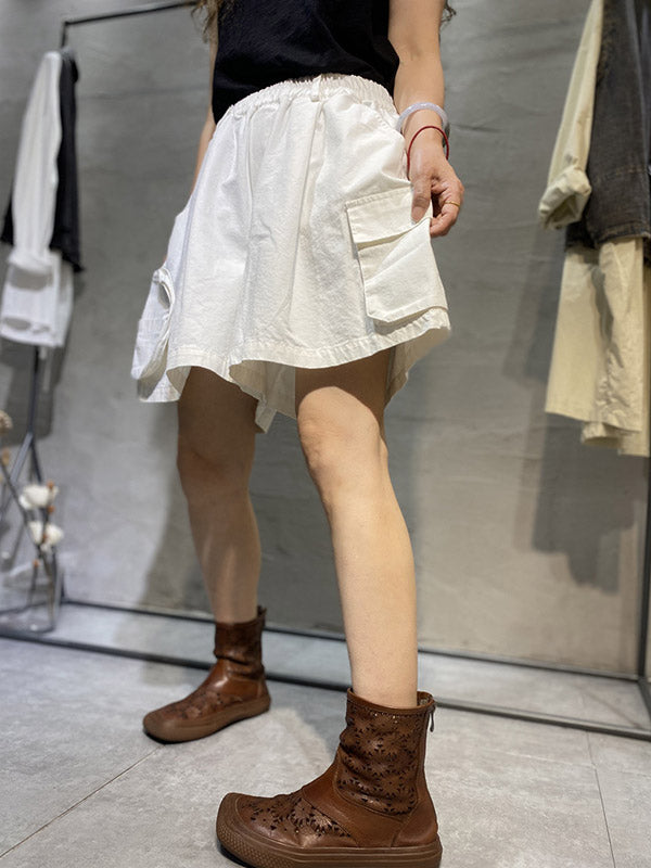 Casual With Pocket Solid Color Wide Leg Shorts
