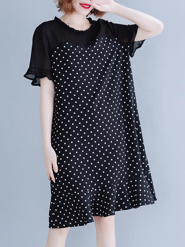 Chiffon Oversize Mermaid Polka-Dot Falbala Dress