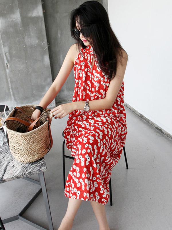 Floral Sleeveless Plus Size Midi Dresses