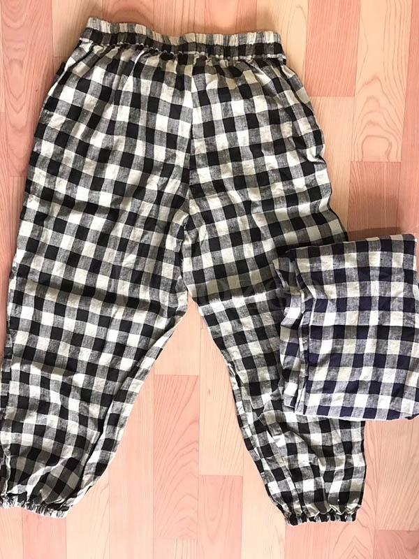 Retro Linen Plaid Casual Harem Pants