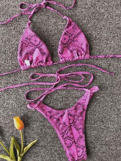 Lace Up Snakeskin Sexy Bikinis Swimwear