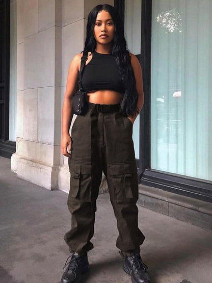 Fashion Ruffled Belted Cropped Pants
