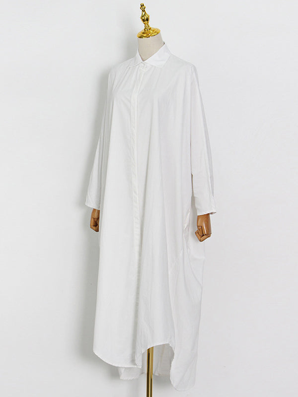 Casual Buttoned Solid Color Lapel Long Sleeves Loose Maxi Dress