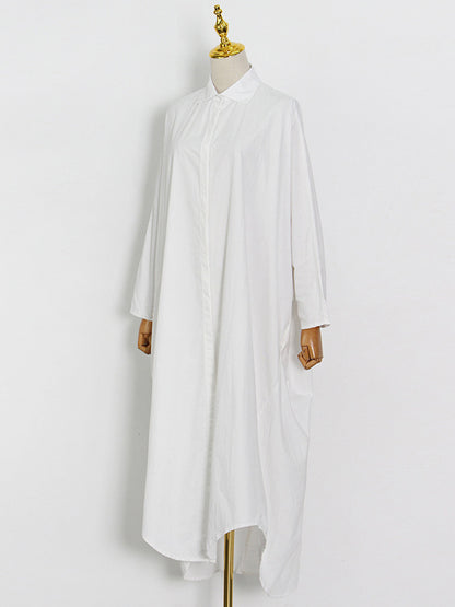 Casual Buttoned Solid Color Lapel Long Sleeves Loose Maxi Dress
