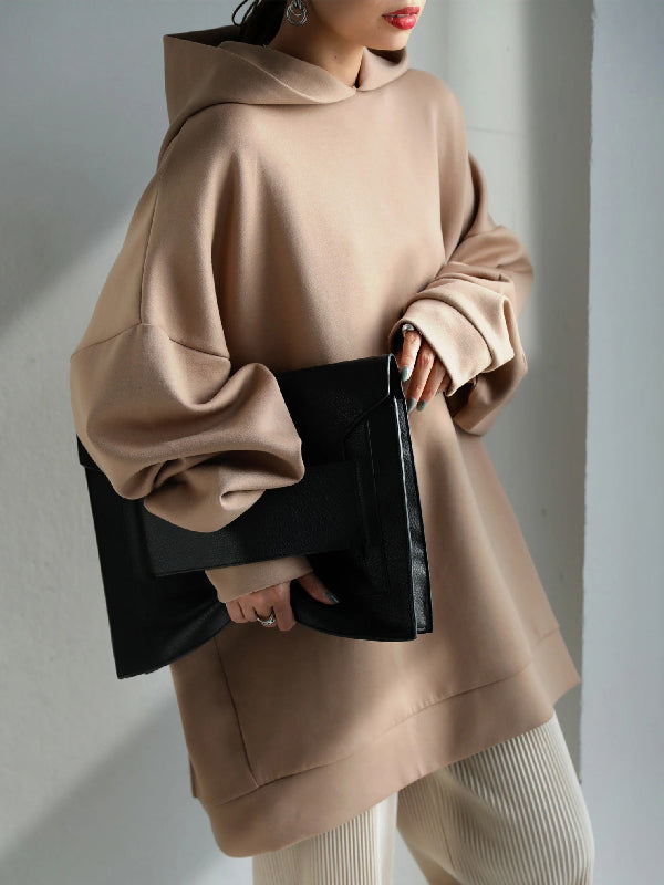 Urban Loose Solid Color Split-Back Long Sleeves Hoodies