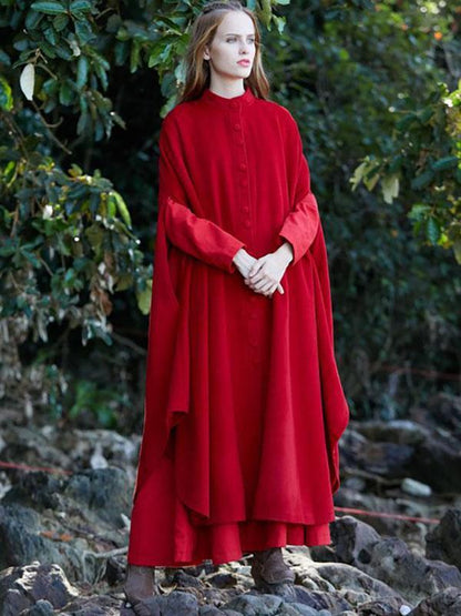 Presale Red Maxi Woolen Cape Outwear