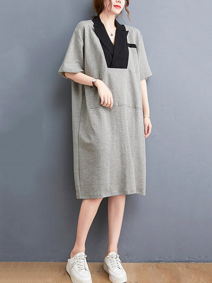 Urban Notched Collar Split-Joint Midi Dress