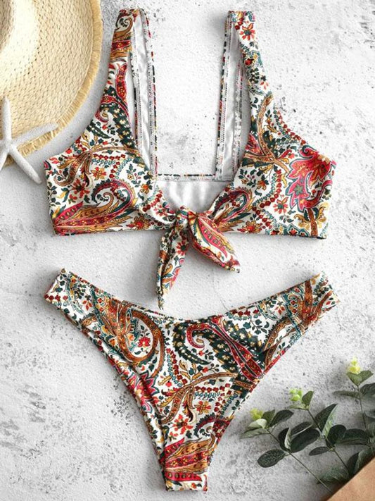 Floral Retro Knot Front Bikini Swimsuit