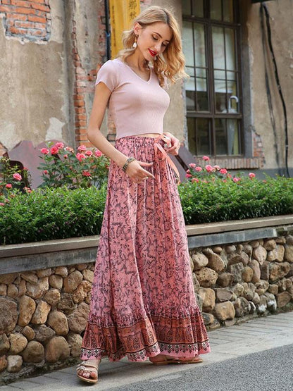 Falbala Printed Elasticity Waist Skirts Bottom