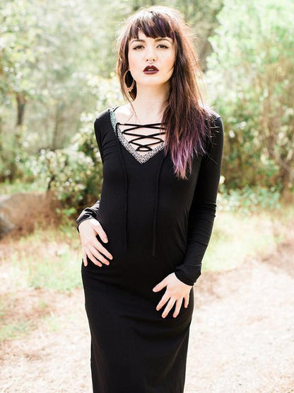 Hooded Long Sleeve Maxi Dress