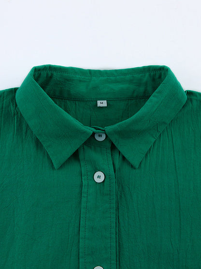 Casual Solid Color Split-Joint With Pocket Buttoned Lapel Collar Half Sleeves Blouse+Shorts 2 Pieces Set