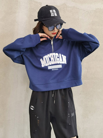 Casual Letter Printed Zipper High-Neck Long Sleeves Sweatshirts